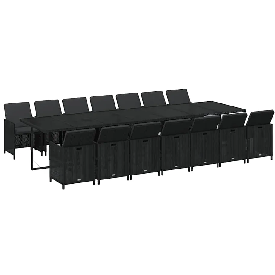vidaXL 15-delige Tuinset met kussens poly rattan zwart
