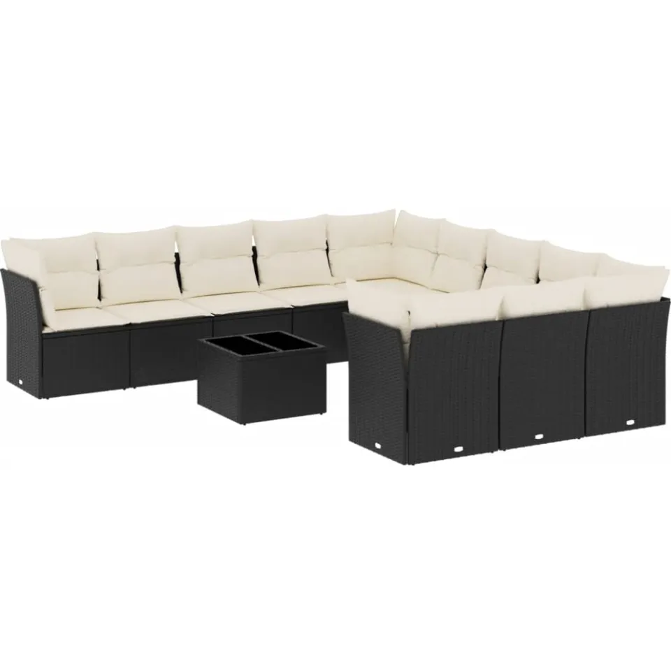 vidaXL 12-delige Loungeset met kussens poly rattan zwart