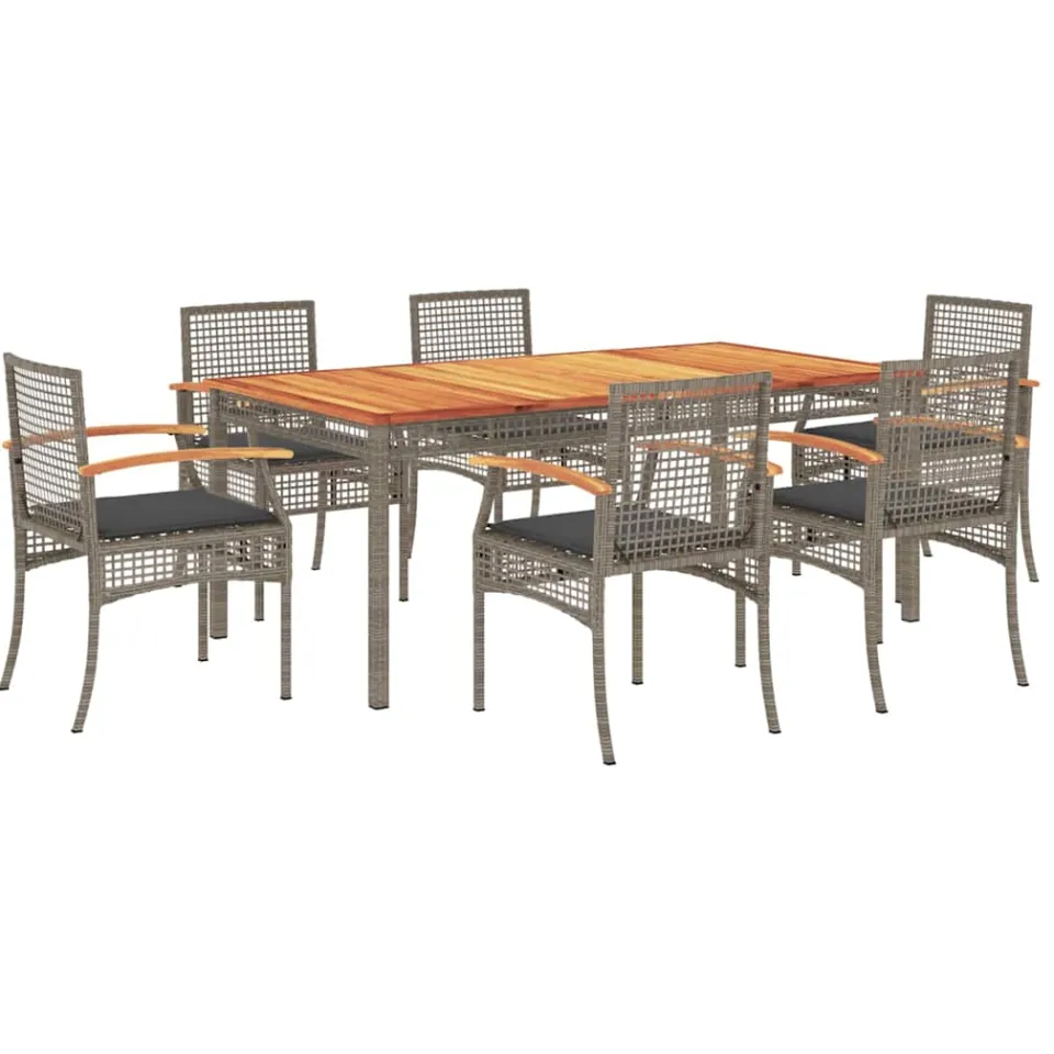 vidaXL 7-delige Tuinset met kussens poly rattan grijs