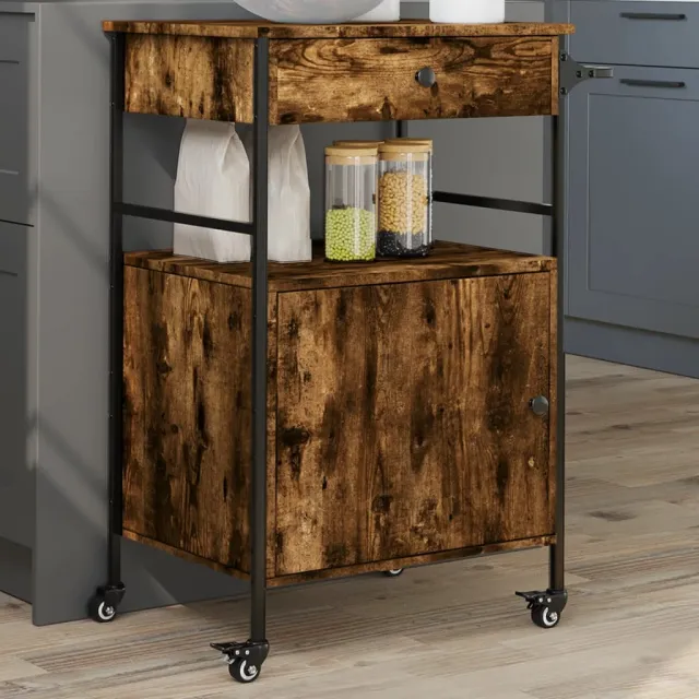 vidaXL Keukentrolley 56x43x89,5 cm bewerkt hout gerookt eikenkleurig Bruin