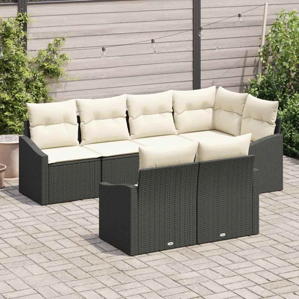 vidaXL Tuinbankenset 7 st Zwart en Wit poly rattan, foto 2