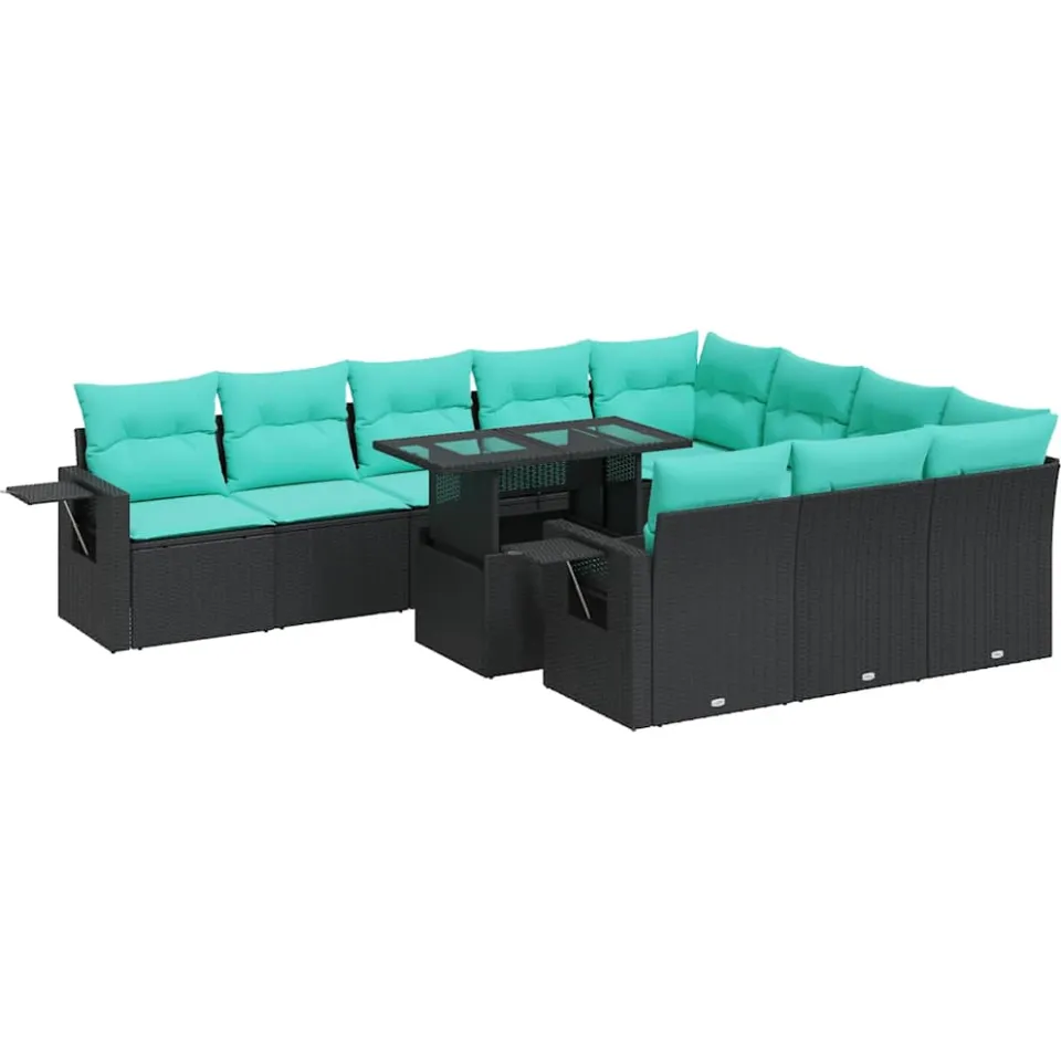 vidaXL 11-delige Loungeset met kussens poly rattan acacia zwart, foto 3