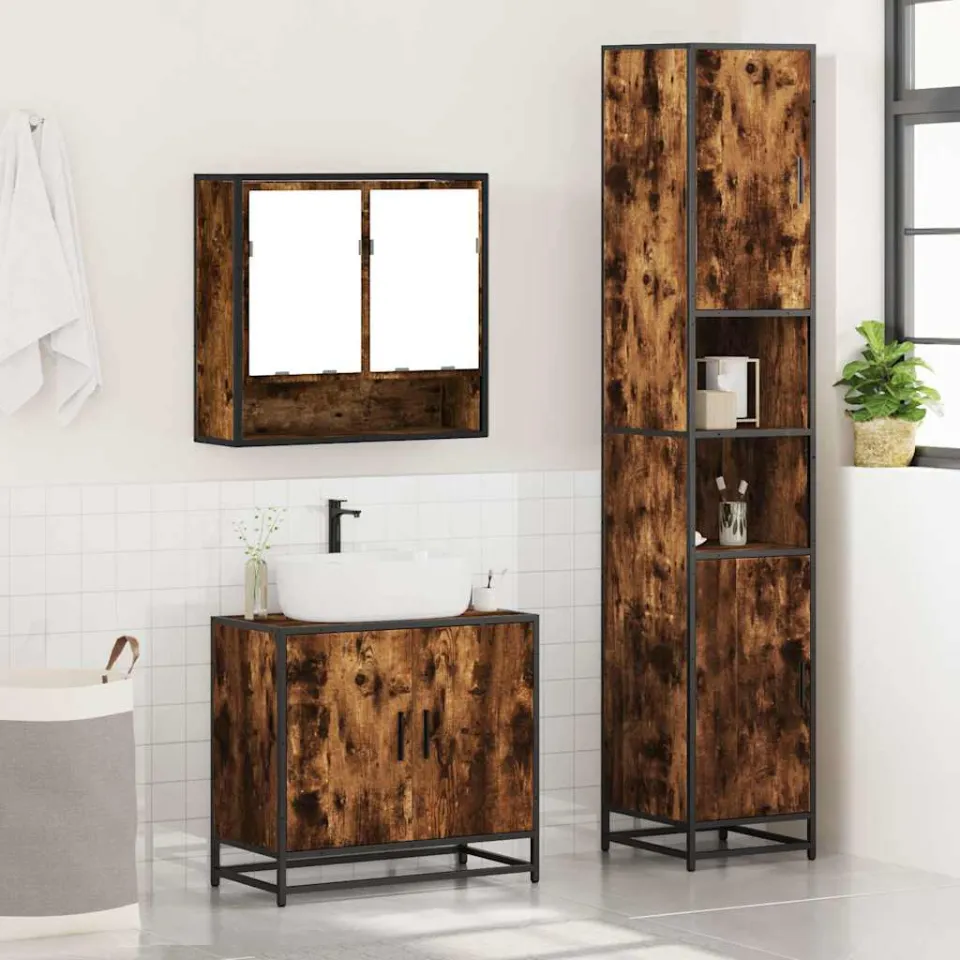 vidaXL 3-delige Badkamermeubelset bewerkt hout gerookt eikenkleurig, foto 4