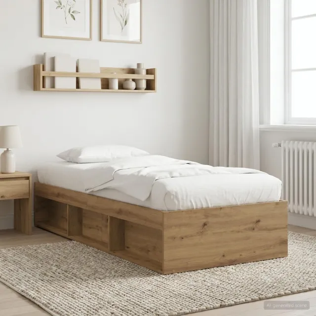 vidaXL Bedframe met opslag Artisanaal eiken 80 x 200 cm Bewerkt hout Bruin