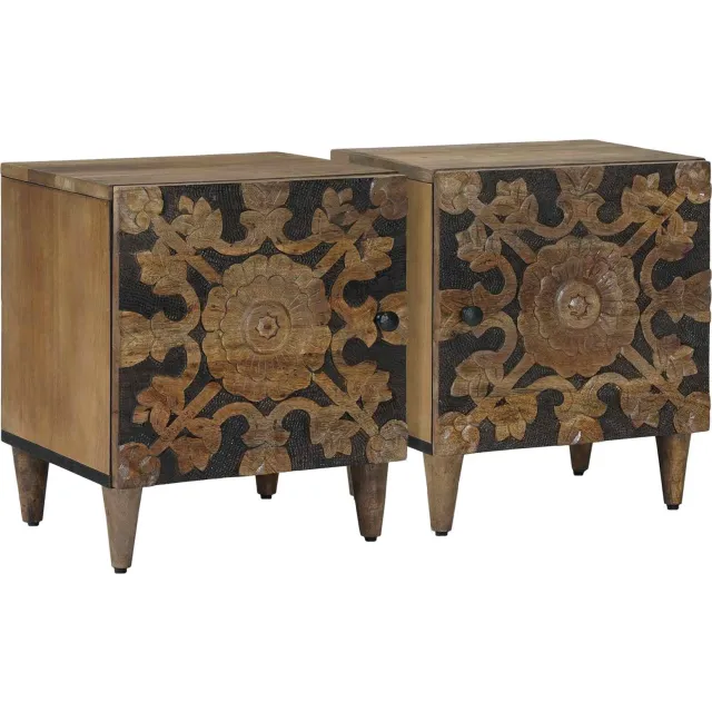 vidaXL Nachtkastje 2 st Bruin 40 x 33 x 46 cm Massief Mango Hout