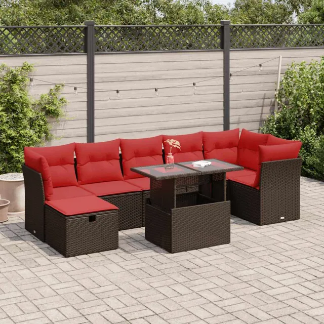vidaXL 8-delige Loungeset met kussens poly rattan bruin, foto 2