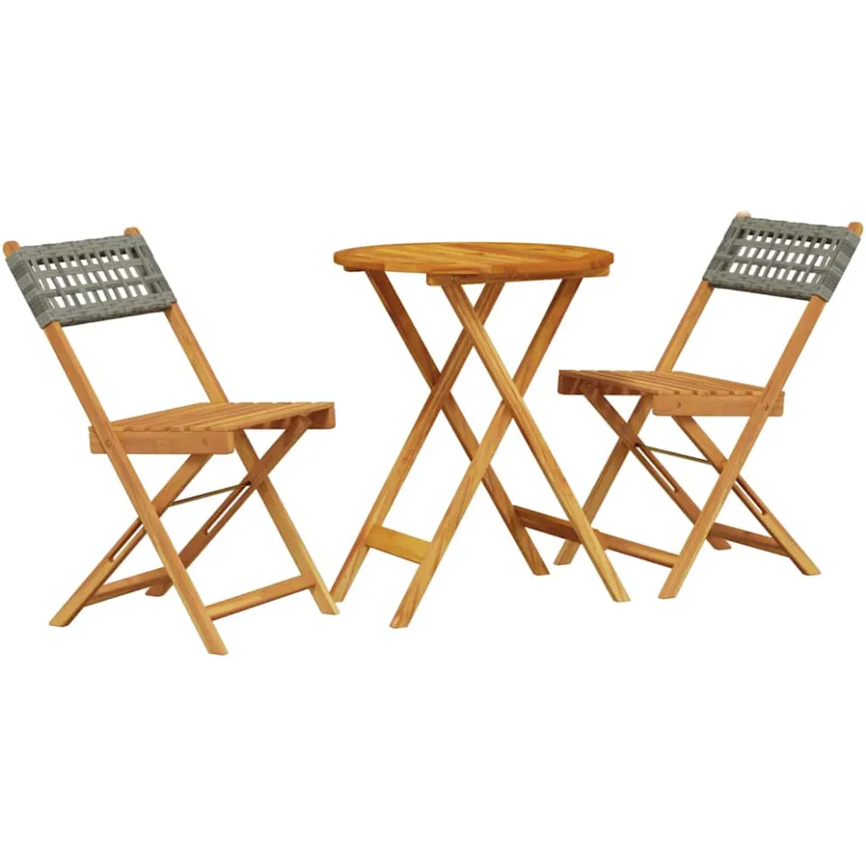 vidaXL 3-delige Bistroset poly rattan en massief hout grijs, foto 3
