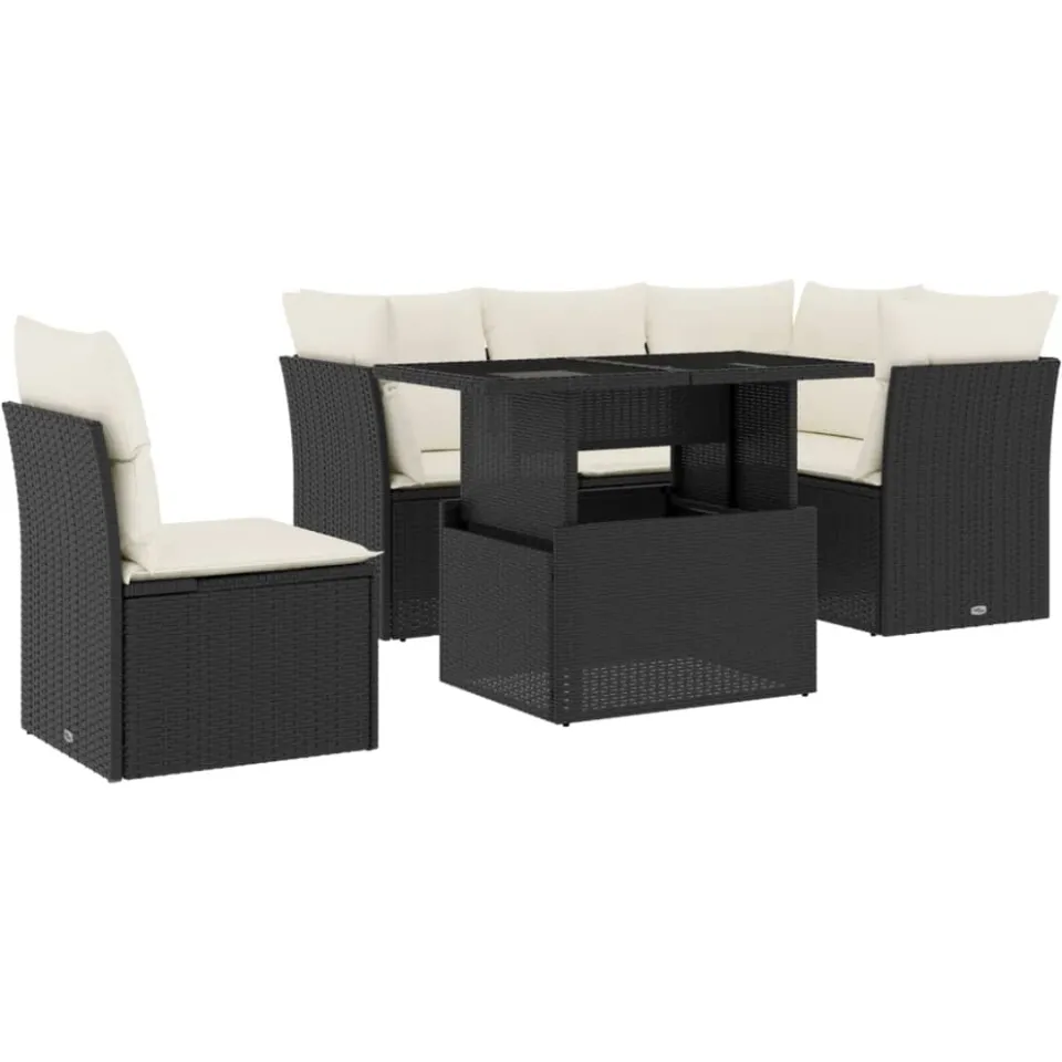 vidaXL 6-delige Loungeset met kussens poly rattan zwart