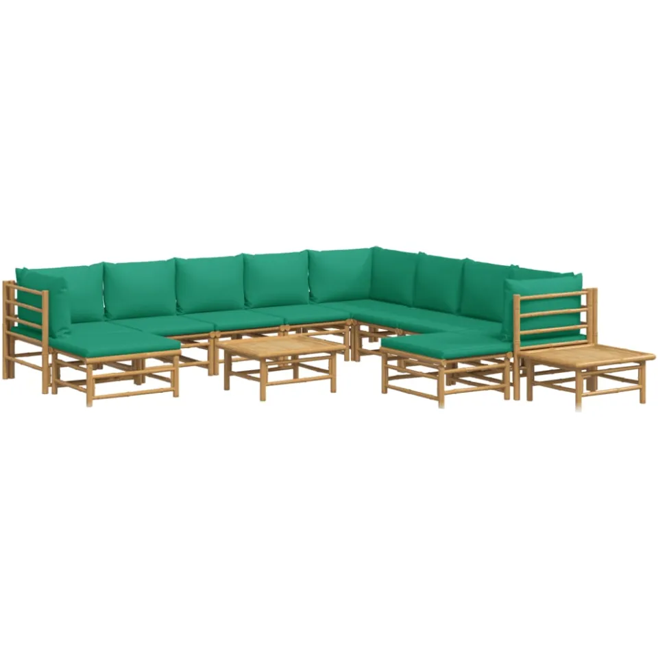 vidaXL 12-delige Loungeset met kussens bamboe groen Bruin