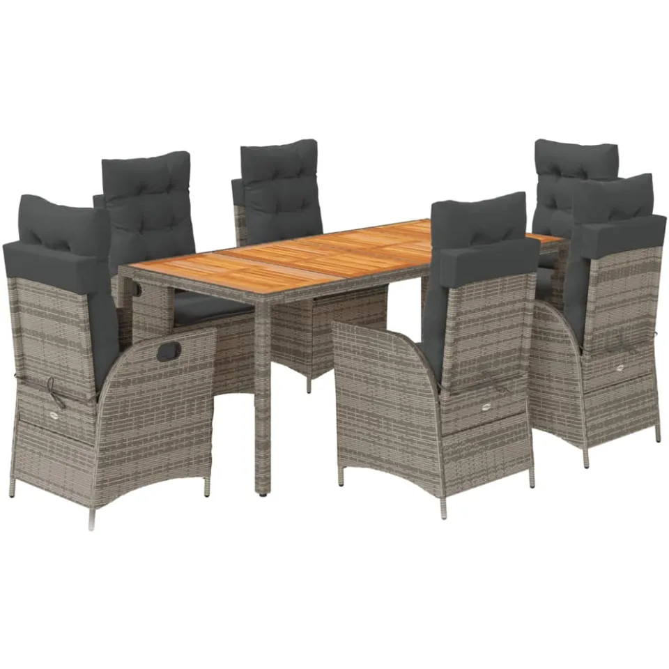 vidaXL 7-delige Tuinset met kussens poly rattan grijs, foto 3