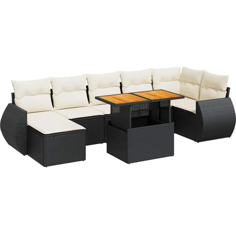 vidaXL 8-delige Loungeset met kussens poly rattan zwart, foto 3