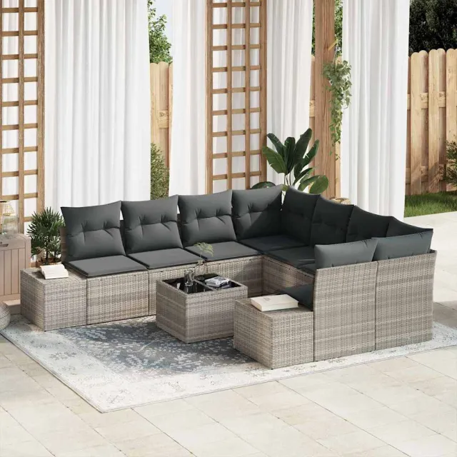vidaXL Tuin Sofa Set 9 st Licht Grijs en Donker Grijs poly rattan Lichtgrijs