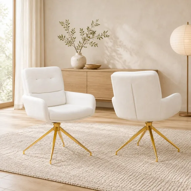 CHICFURN Eetkamerstoel - 360 graden draaibaar - Vierpoot - Wit goud
