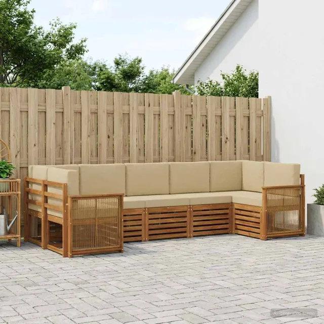 vidaXL Buiten bankenset 7 st 7-zits Natuurlijk en Beige