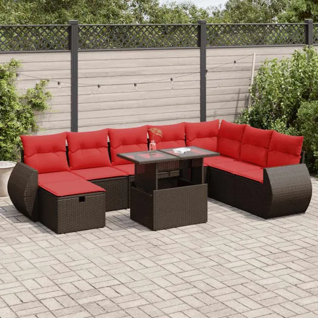 vidaXL 9-delige Loungeset met kussens poly rattan acacia zwart, foto 2