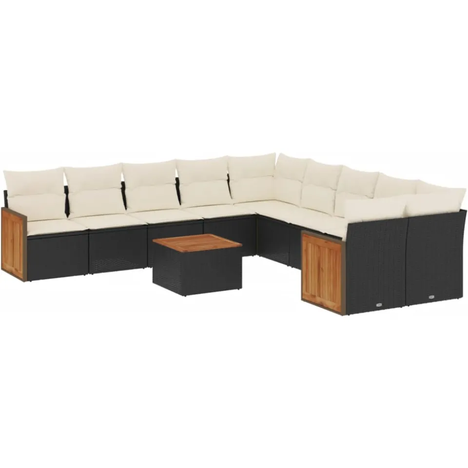 vidaXL 11-delige Loungeset met kussens poly rattan zwart