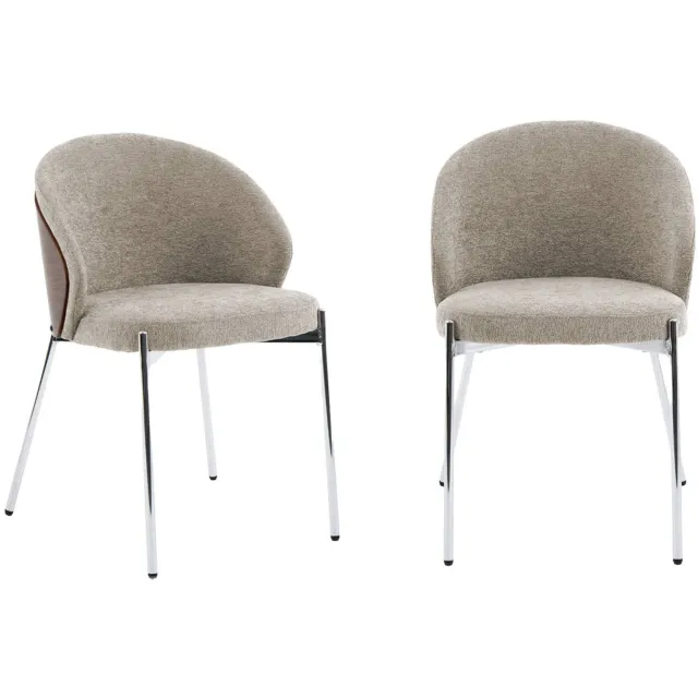 sweeek Set van 2 stoelen van walnootkleurig populierenhout verchroomd staal en getextureerde stof - paul