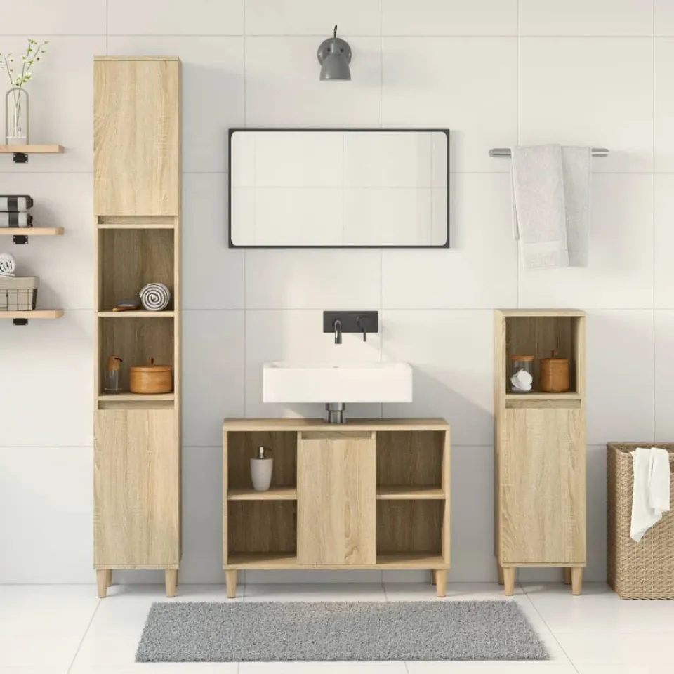 vidaXL 3-delige Badkamermeubelset bewerkt hout sonoma eikenkleurig, foto 2
