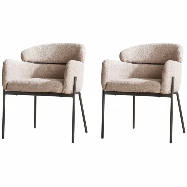 Industrieel In Huis Eetkamerstoel Beige Bouclé Set Van 2 - Taupe/Beige Dinerstoel met Comfortabele Bouclé Teddy Zitting - Luxe Zachte Stoel in Industriële Stijl - Industrieel Eetkamer Stoel (62x61x80) Set Van 2