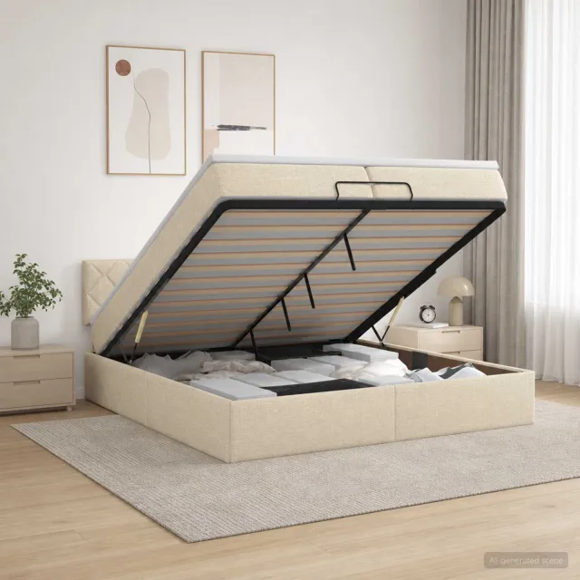 vidaXL Ottoman bed met matras Crèmekleurig 200 x 200 cm Stof