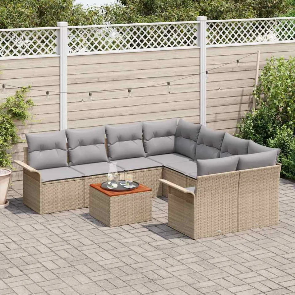 vidaXL Tuinbankenset 9 st Beige poly rattan, foto 2