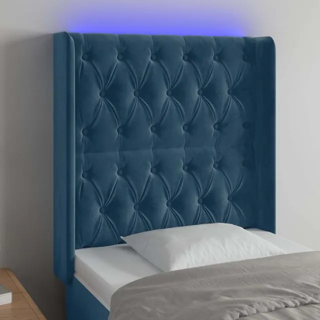 vidaXL Hoofdbord LED 83x16x118/128 cm fluweel donkerblauw blauw