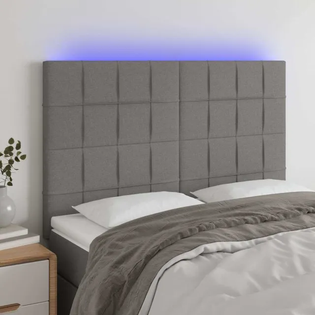 vidaXL Hoofdbord LED 144x5x118/128 cm stof donkergrijs grijs