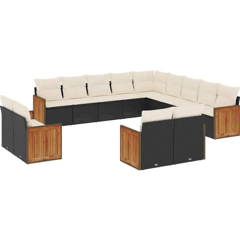 vidaXL 13-delige Loungeset met kussens poly rattan zwart