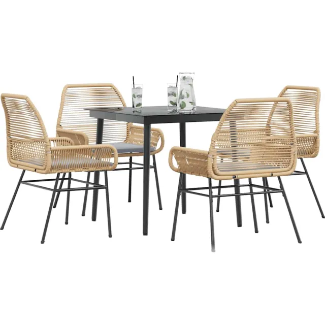 vidaXL 5-delige Tuinset met kussens poly rattan glas bruin, foto 2