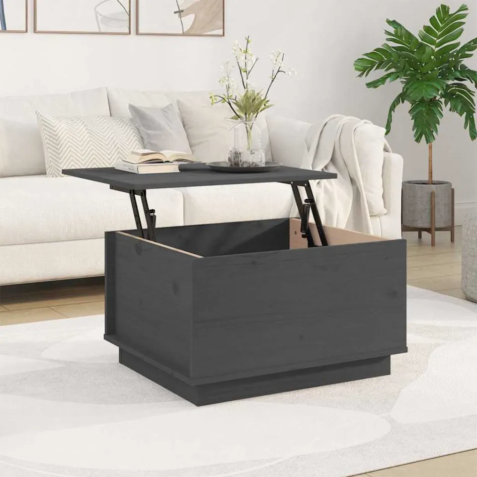 vidaXL Salontafel 60x50x35 cm massief grenenhout grijs, foto 3
