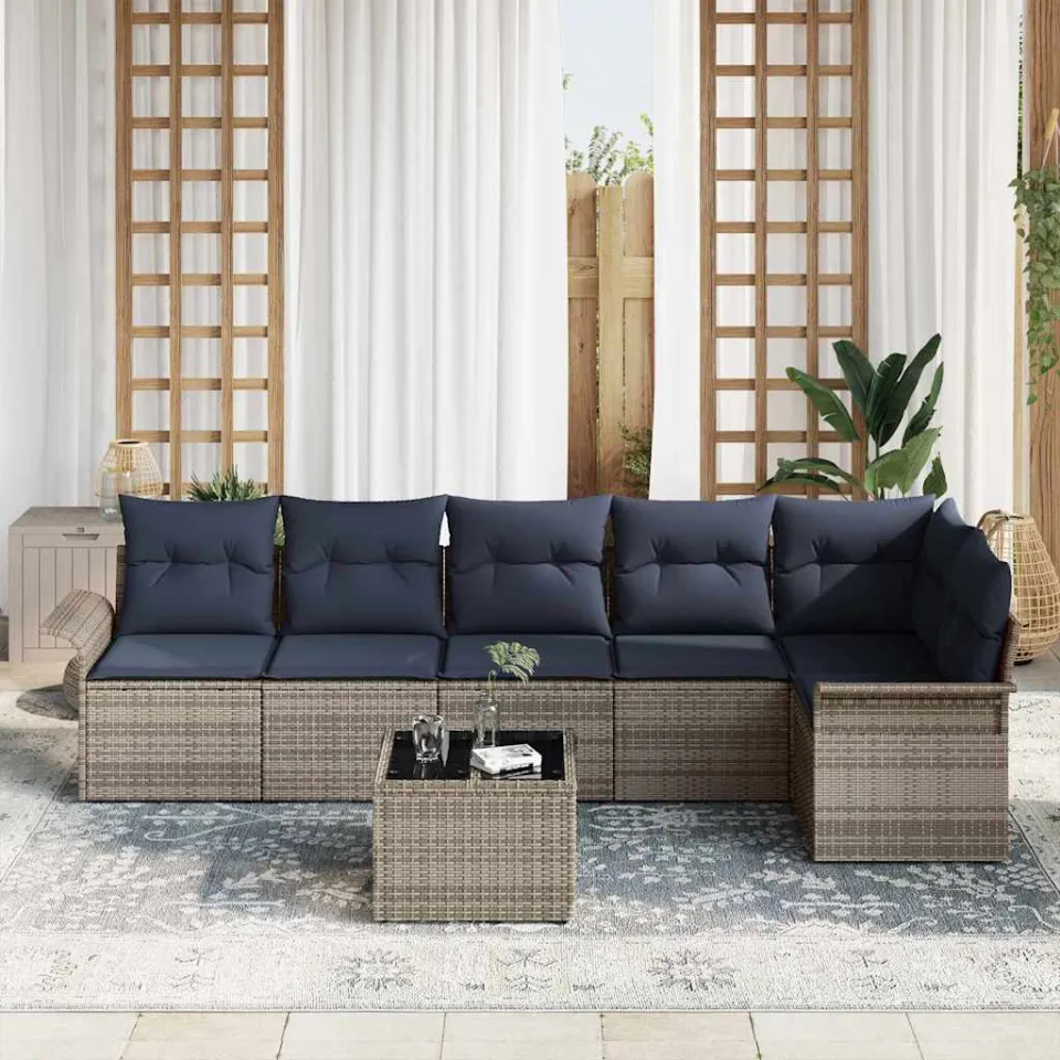 vidaXL Tuin Sofa Set 7 st Grijs poly rattan, foto 3