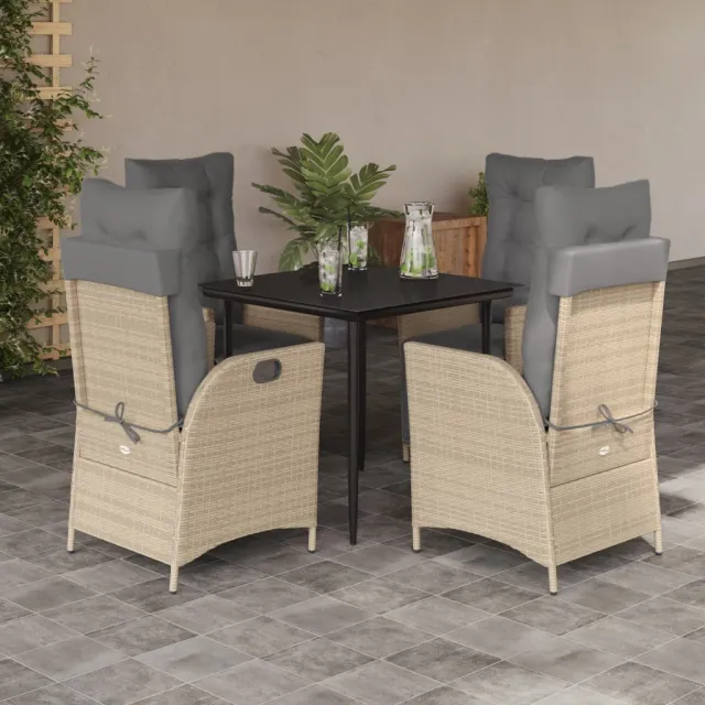 vidaXL 5-delige Tuinset met kussens poly rattan gemengd beige