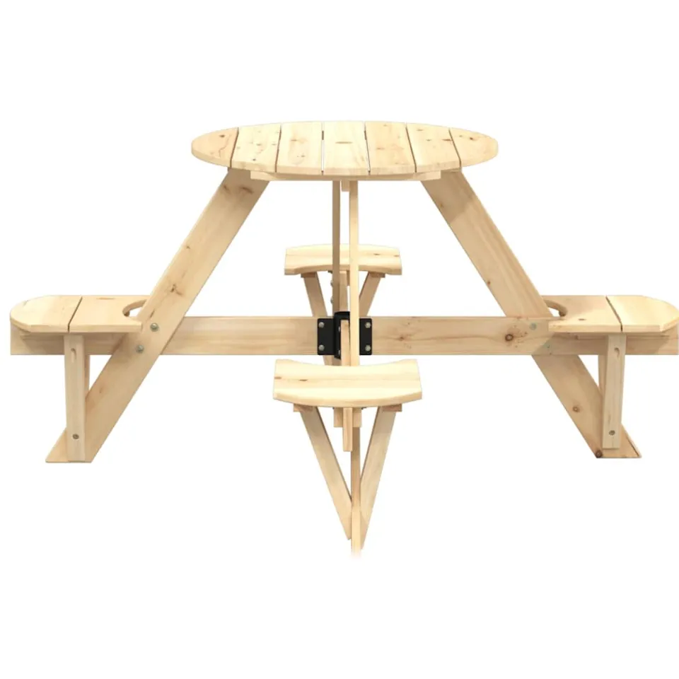 vidaXL Picknicktafel voor 4 kinderen met parasolgat rond vurenhout bruin, foto 4