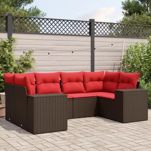 vidaXL 6-delige tuinbankset met kussens, bruin polyrotan, foto 2