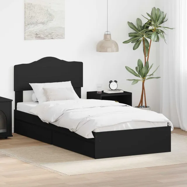 vidaXL Opslag bed met lade met opslag Zwart 90 x 190 cm Bewerkt hout