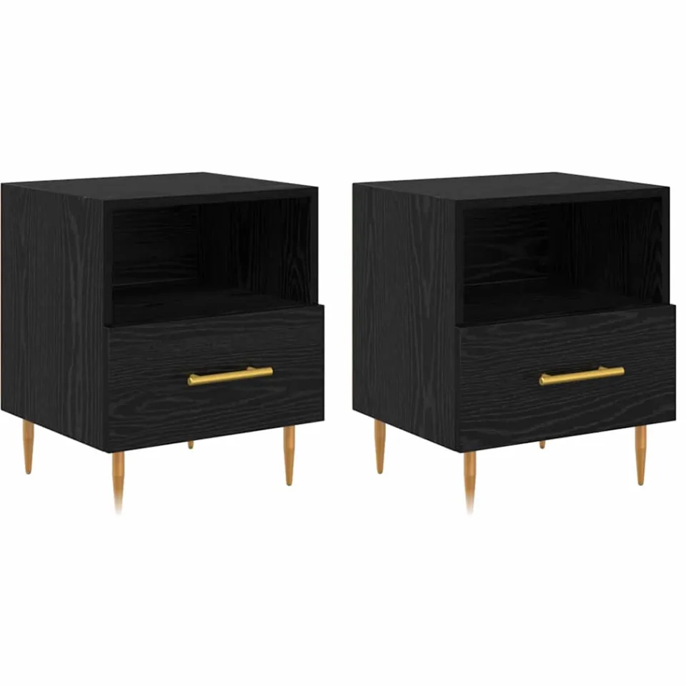 vidaXL Nachtkastje 2 st Zwart 40 x 35 x 47,5 cm Bewerkt hout, foto 3