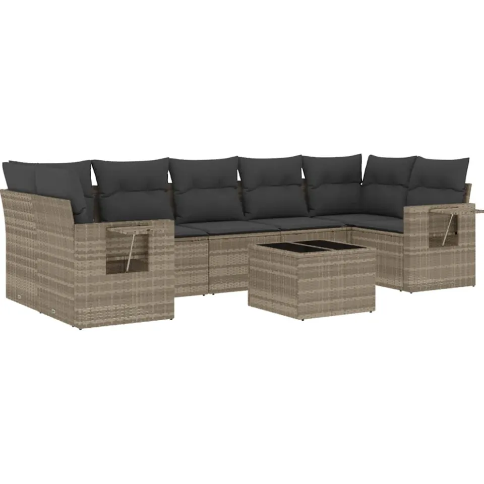 vidaXL 8-delige Loungeset met kussens poly rattan lichtgrijs grijs, foto 3