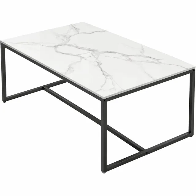 MC Select Gestinterde Stenen Salontafel - Tafel - 100x60x43 cm - Marmer / Wit