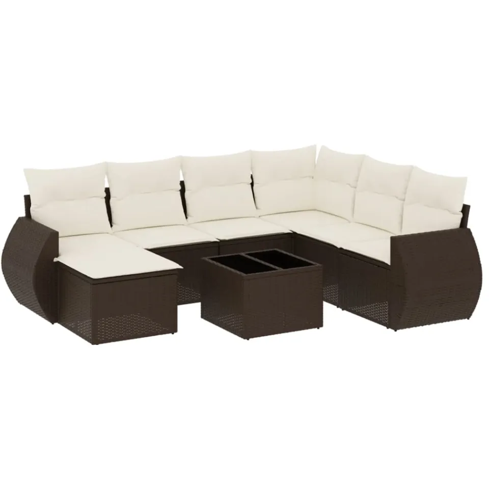 vidaXL 8-delige Loungeset met kussens poly rattan bruin, foto 3