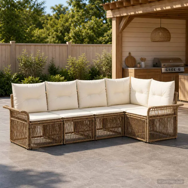 vidaXL Tuinbankenset 5 st 5-zits Beige poly rattan, foto 2