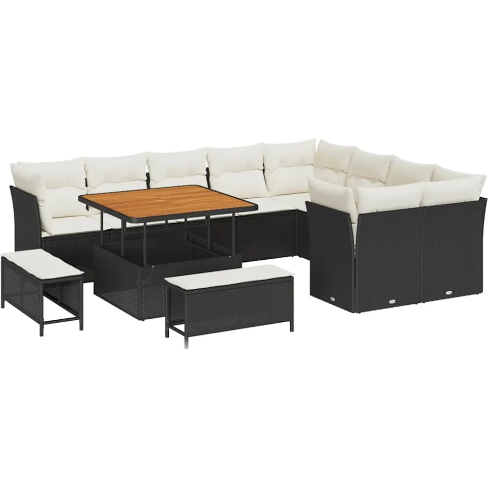 vidaXL Tuinbankenset 12 st Zwart poly rattan