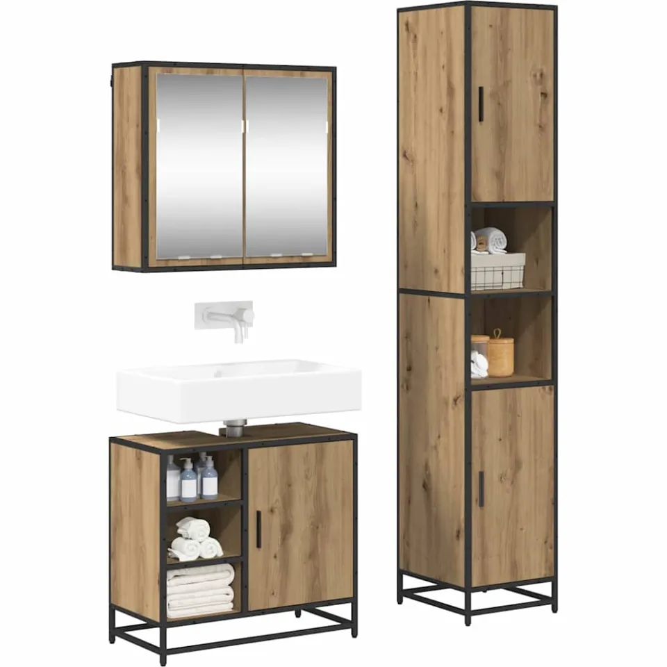 vidaXL Badkamermeubelset 3 st Artisan Eiken 65 x 33 x 60 cm Bruin