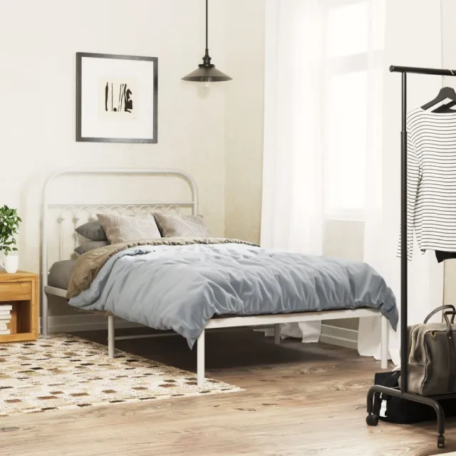 vidaXL Bedframe met hoofdbord metaal wit 100x190 cm