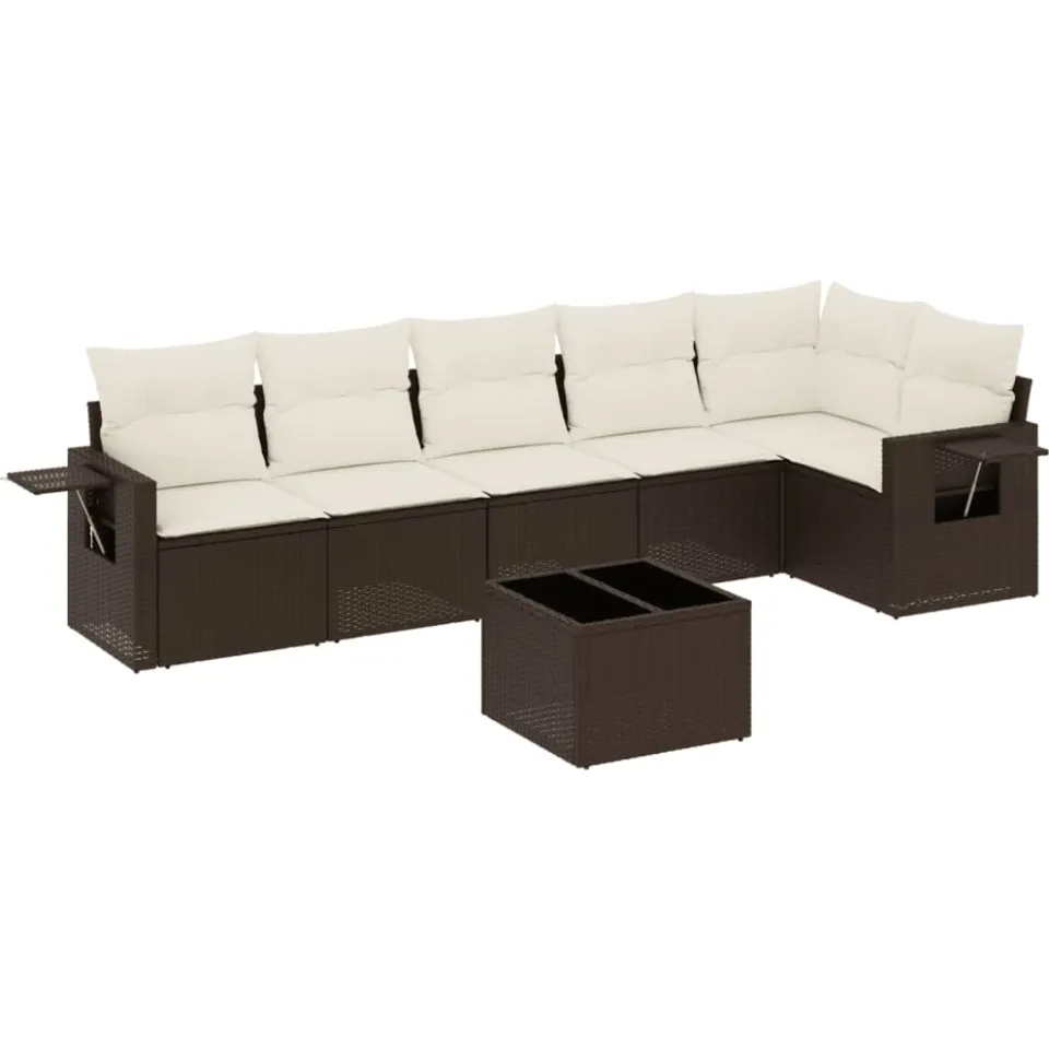 vidaXL 7-delige Loungeset met kussens poly rattan bruin, foto 4