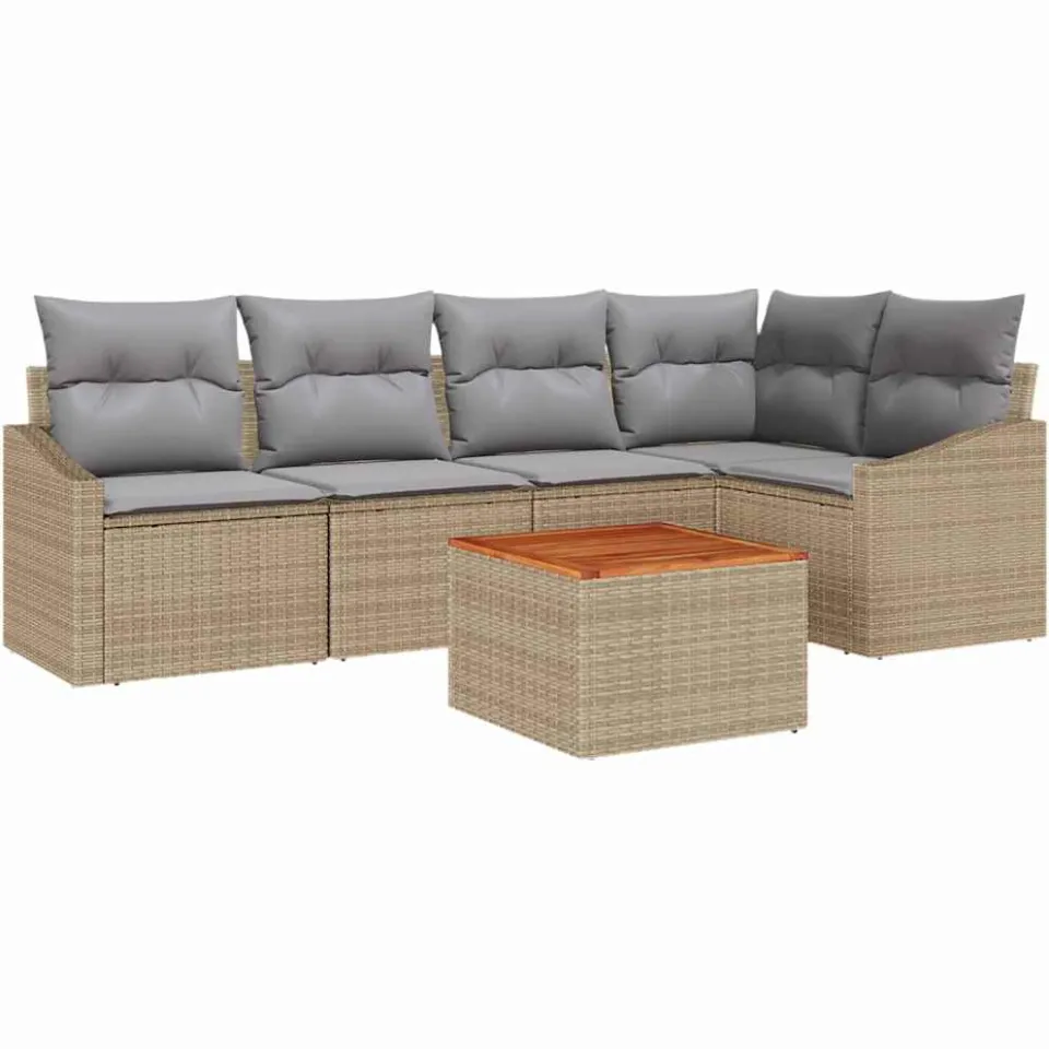 vidaXL Tuinbankenset 6 st Beige en Licht Grijs poly rattan
