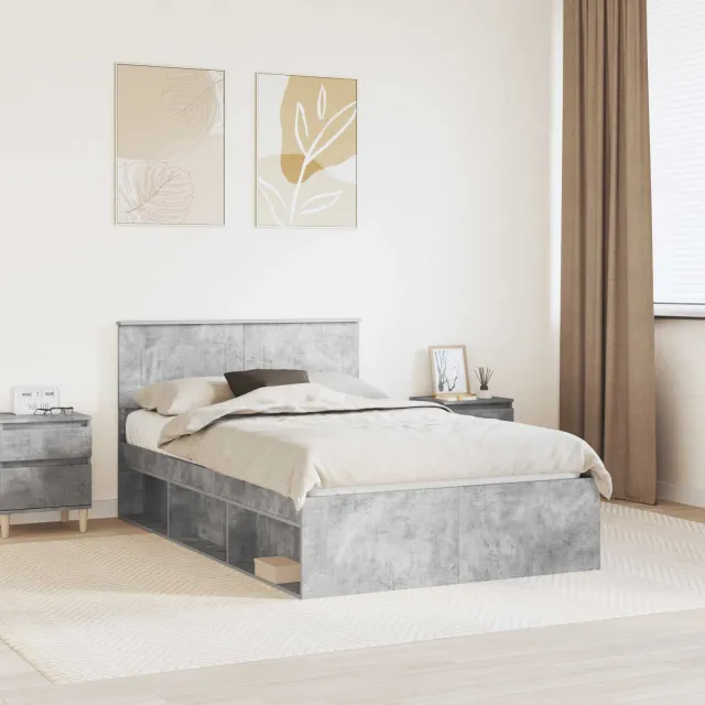 vidaXL Bedframe met hoofdeinde Beton 120 x 190 cm Bewerkt hout Grijs