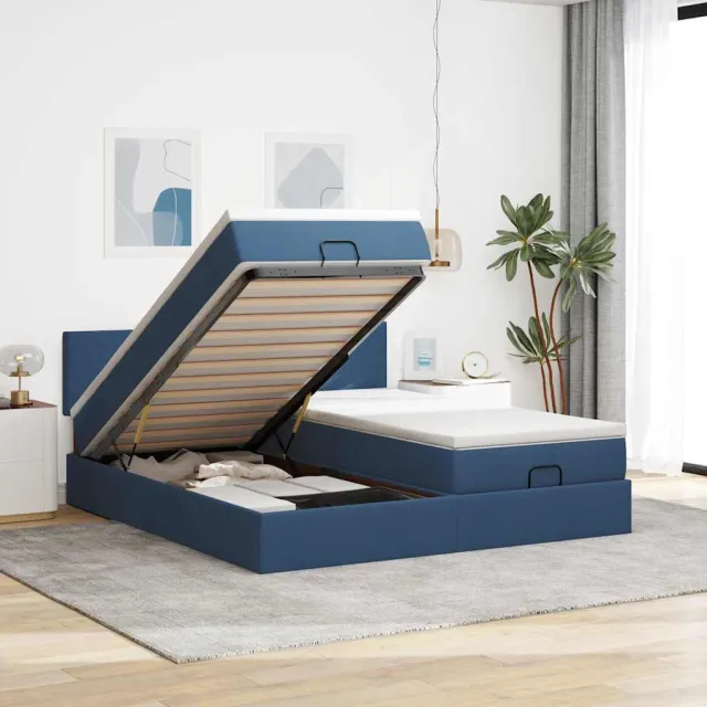 vidaXL Ottoman bed met matrassen 180x200cm stof blauw