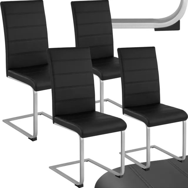 Tectake Eetkamerstoelen Bettina - Kunstleren stoelen voor Eettafel - Set van 4 - Keukenstoelen met ergonomisch gevormde rugleuning - Verende stoel - Diverse kleuren - Zwart