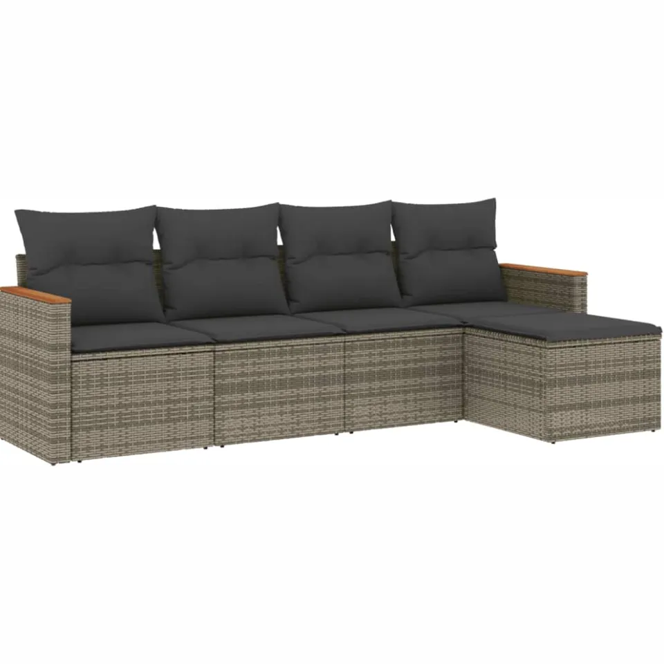 vidaXL 5-delige Loungeset met kussens poly rattan grijs, foto 3