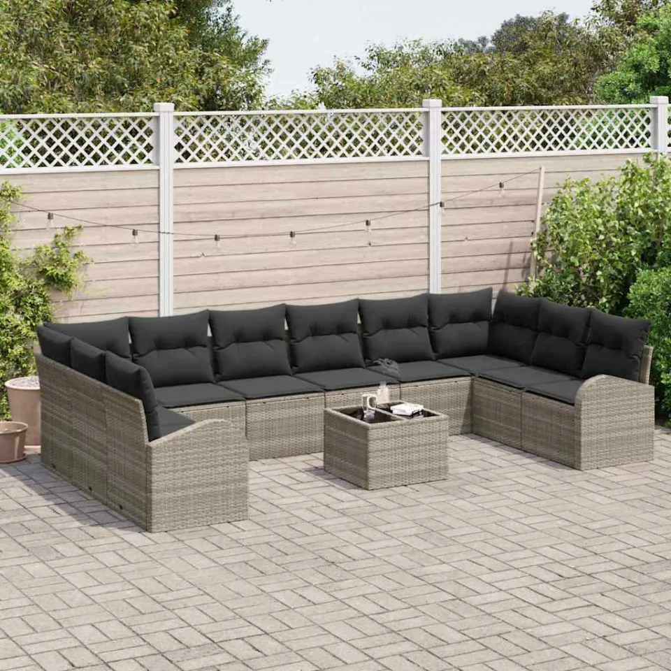 vidaXL Bankstel 10 st Lichtgrijs [Synthetisch]: Polyrattan, foto 2